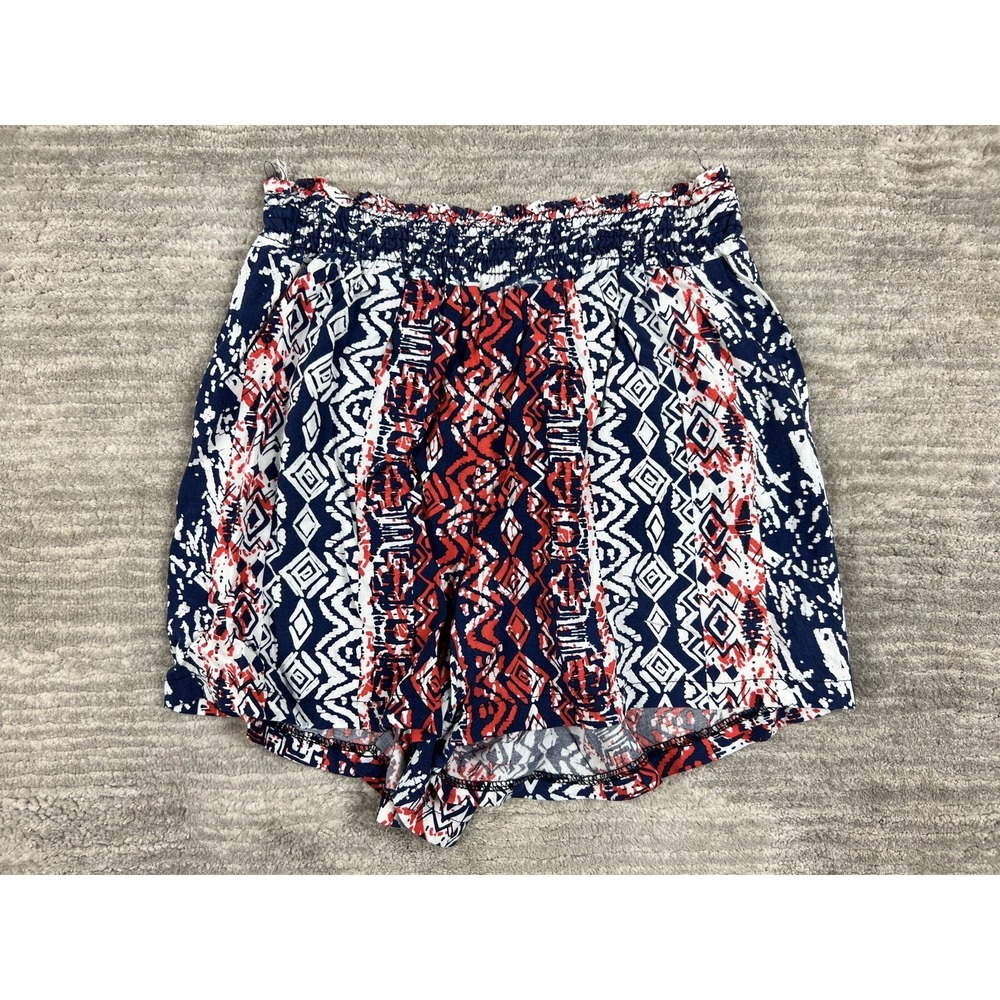 Forgotten‎ Grace Shorts Womens Large Blue Red Tribal Geometric Smocked Waist